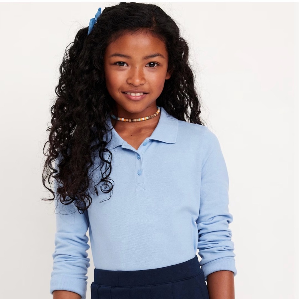 Old Navy Uniform Pique Long Sleeves Polo Shirt for Girls in Light Blue